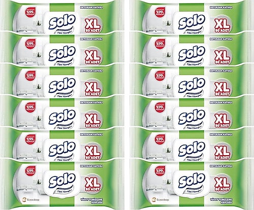 Solo Tüm Yüzeyler Islak Temizleme Havlusu XL 80 Yaprak 12'li