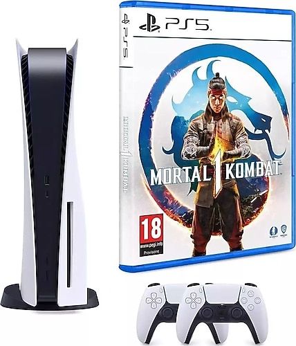 Sony Playstation 5 Disk li + 2. PS5 DualSense + Mortal Kombat 1 (İthalatçı Garantili) Beyaz