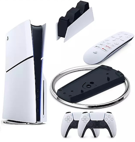 Sony Playstation 5 Slim Cd + 2. Ps5 Kol + Dikey Stand + Sarj istasyonu + Medya Kumandası Beyaz
