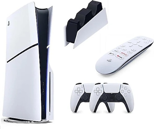 Sony Playstation 5 Slim CD Edition - 2. Dualsense Ps5 Kol - Şarj İstasyonu - Medya Kumandası Oyun Konsolu (İthalatçı Garantili)