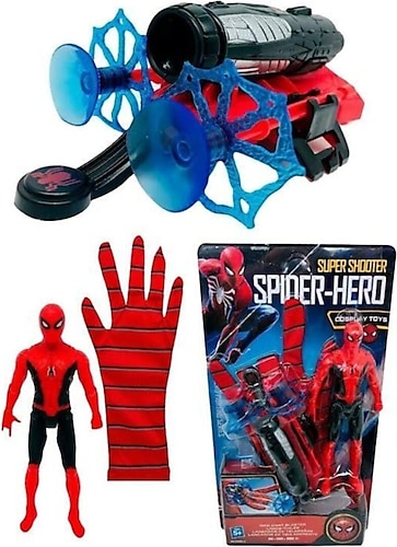 SPIDERMAN Örümcek Adam Ağ Fırlatan Ok Atan Vantuzlu Eldiven Işıklı Figür Oyuncak