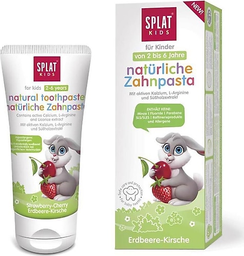 Splat Kids Natural Kiraz ve Çilek Aromalı 2-6 Yaş Florürsüz Çocuk Diş Macunu 50 ml