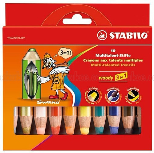 Stabilo Woody 3 in 1 Karton Kutu Kalemtıraşlı 10'lu Kuru Boya Seti