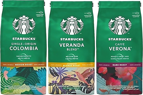 Starbucks Colombia / Veranda / Verona Muhteşem Üçlü Öğütülmüş Kahve Seti