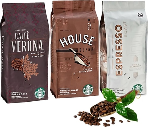 Starbucks Düvenci Toptan House Blend, Verona Ve Espresso Çekirdek Kahve 250 Gram 3 Adet