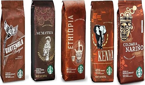 Starbucks Guatemala+Sumatra+Ethiopia+Kenya+Colombia Narino Çekirdek Kahve Seti 5 x 250 G