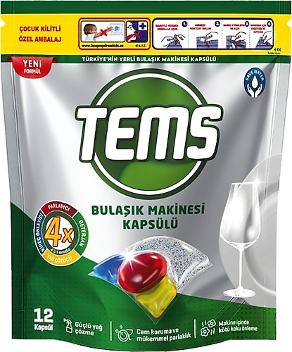 TEMS 4 Etkili Bulaşık Makinesi Kapsül Deterjanı 12'li
