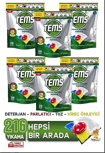TEMS Bulaşık Makinesi Kapsül Deterjanı 36'lı x 6 Paket (216 Yıkama)