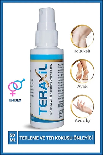 Teraxil El, Ayak, Koltuk Altı Terleme Ve Ter Kokusu Önleyici Sprey Deodorant Antiperspirant Unisex 50 Ml