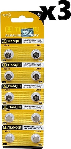 Tianqiu AG3 LR41/392A 10'lu 3 Paket Alkalin Düğme Pil