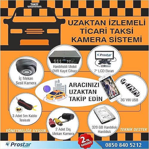 Ticari Taksiler için Uzaktan İzlemeli Kamera Sistemi Seti