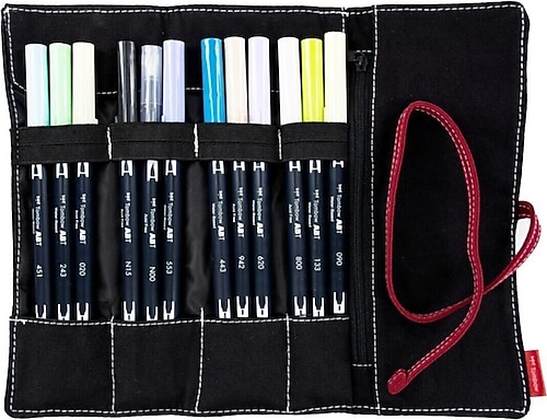 Tombow Dual Brush Pen Fırça Uçlu Kalem Seti 12 Renk Pastel Tonlar (rulo Kalemlik Hediyeli)