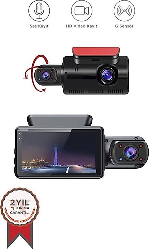 Torima Ta-03 Siyah 1296P Arac İci 2 Kamerali Lcd Ekranli Gece Goruslu , G-Sensorlu Yol Kayit Arac Kamerasi