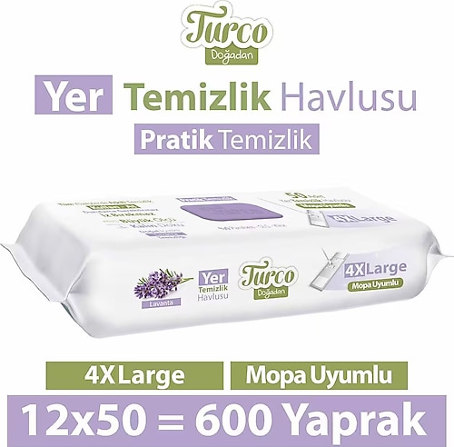 Turco Doğadan Lavanta Yer Temizlik Havlusu 50 Yaprak 12'li
