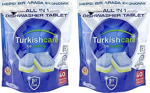 Turkishcare Hepsi Bir Arada Bulaşık Makinesi Tableti 40'lı 2 Adet