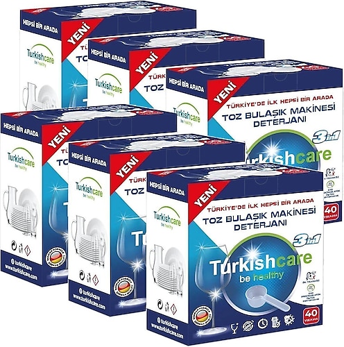 Turkishcare Hepsi Bir Arada Toz Bulaşık Makinesi Deterjanı 40 Yıkama 6'lı