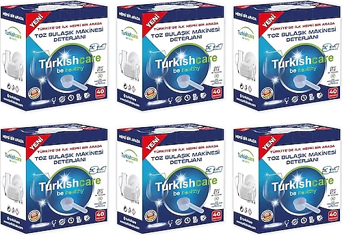 Turkishcare Hepsi Bir Arada Toz Bulaşık Makinesi Tablet Deterjanı 40 Yıkama X 6 Adet