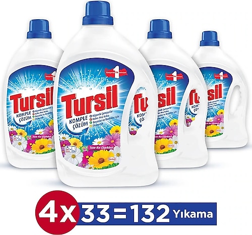 Tursil Sıvı Çamaşır Deterjanı 4 x 2310ml (132 Yıkama) Kır Çiçekleri