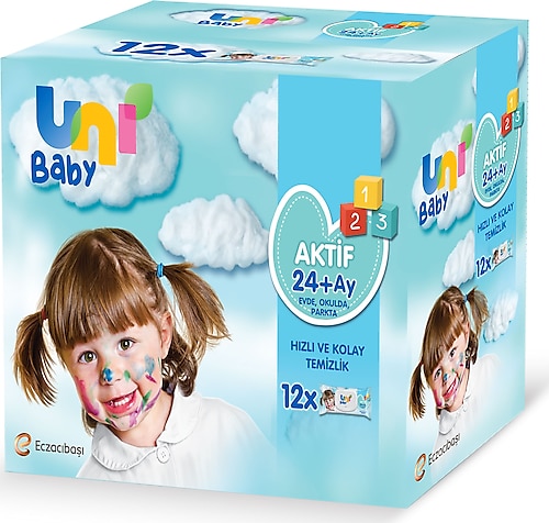 Uni Baby Aktif 52 Yaprak 12'li Paket Islak Mendil