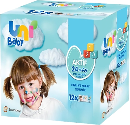 Uni Baby Aktif 72 Yaprak 12'li Paket Islak Mendil