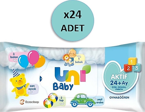 Uni Baby Aktif Oyna Öğren 52 Yaprak 24'lü Paket Islak Mendil