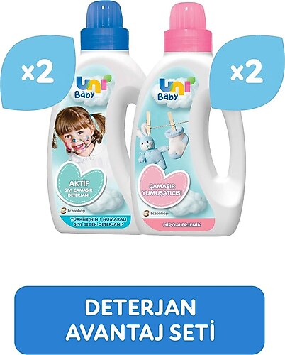 Uni Baby Avantaj Seti Bebek Yumuşatıcısı 1500 ml X2 Bebek Deterjanı 1500 ml X2