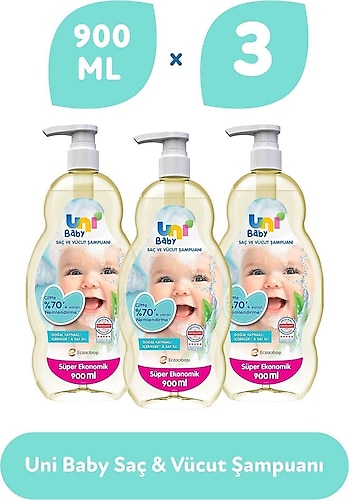 Uni Baby Bebek Şampuanı 900 ml 3 Adet