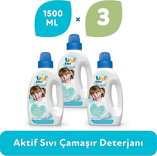 Uni Baby Çamaşır Deterjanı 1.500 ml 3'lü Ekonomik Fırsat Paketi - 1,5 lt