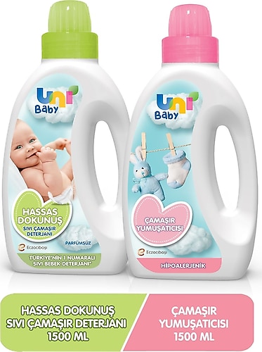 Uni Baby Çamaşır Deterjanı Sensitive 1500 ml + Yumuşatıcı 1500 ml