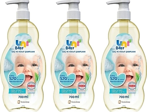 Uni Baby Saç ve Vücut Şampuanı 700 ml 3 Adet
