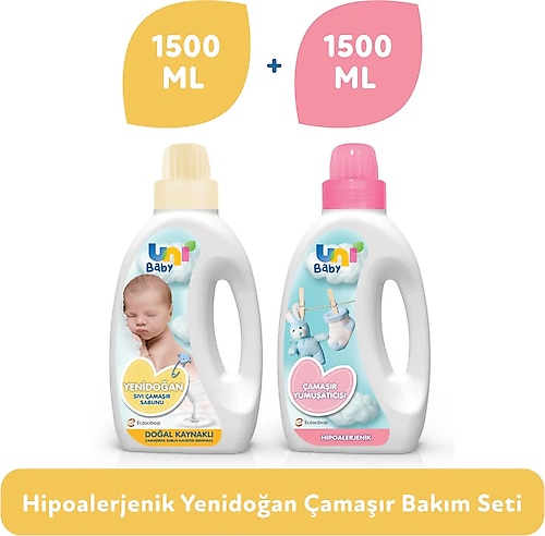 Uni Baby Yenidoğan Sıvı Çamaşır Sabunu + Çamaşır Yumuşatıcısı 2 x 1500 ML