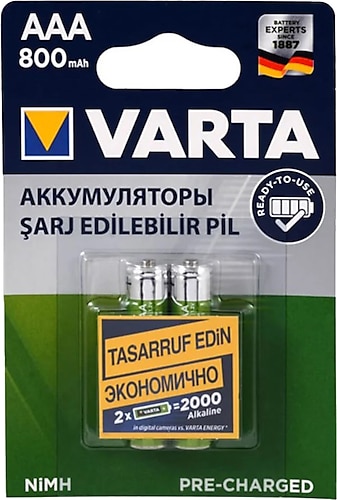 Varta 56703 800 mAh 2'li Şarjlı AAA İnce Kalem Pil