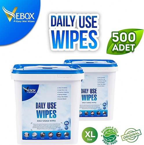 Vebox Daily Use Wipes Günlük Kulanım Kova Islak Mendil 2'li 500 Yaprak