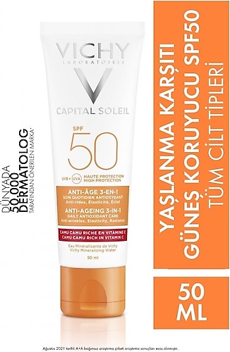 Vichy Capital Soleil Spf50+ Kirisiklik Karsiti Yuksek Korumali Yuz Gunes Kremi 50Ml