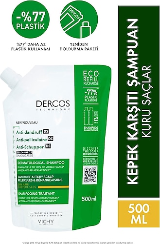 Vichy Dercos Anti-Dandruff Kuru Saçlar için Kepeğe Karşı Şampuan 500 ml