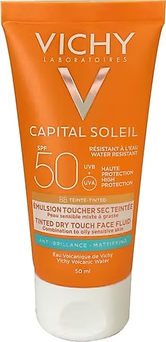 Vichy Ideal Soleil 50 Faktör Yaşlanma Karşıtı Karma-Yağlı Ciltler İçin Renkli Yüz Güneş Koruyucu Krem 50 ml