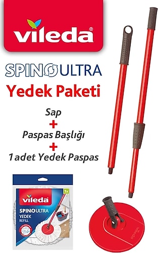 Vileda Spino Ultra Yedek Sap + Başlık + Yedek Paspas Paketi