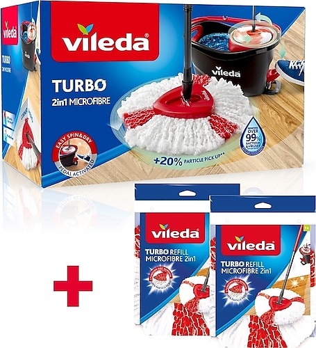 Vileda Turbo 2in1 Pedallı Temizlik Seti + 2'li Turbo 2in1 Mikrofiber Yedek Paspas