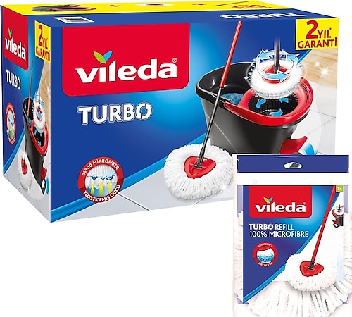 Vileda Turbo Pedallı Temizlik Seti + Üçgen Mikrofiber Yedek Paspas