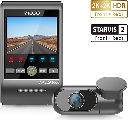 Viofo A229 Plus 2 Kameralı Ön Arka 2K 2K HDR Sony Starvis 2 WiFi GPS Araç İçi Kamera