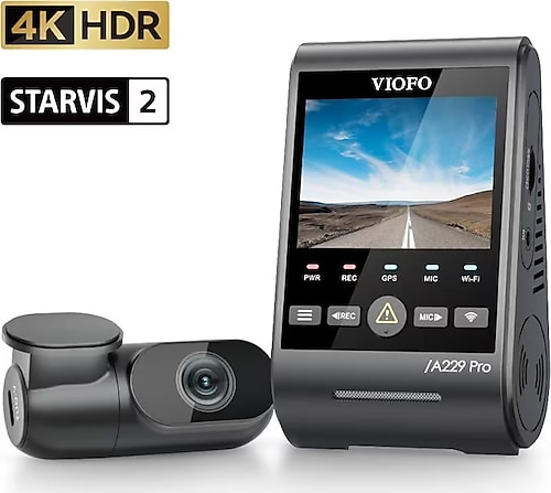 Viofo A229 Pro 2 Kameralı Ön+Arka 4K+2K HDR Sony Starvis 2 Sensörlü Wi-Fi GPS'li Araç Kamerası