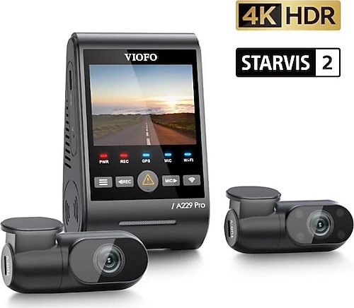 Viofo A229 Pro 3 Kameralı Ön-İç-Arka 4K+2K+1080P HDR Sony Starvis 2 WiFi GPS'li Araç Kamerası