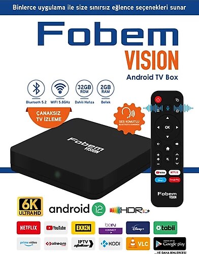 Vision 6K Android Tv Box Medya Oynatıcı - Sesli Komut Bluetooth Wi-Fi 2 Gb Ram 32 Gb Hafıza