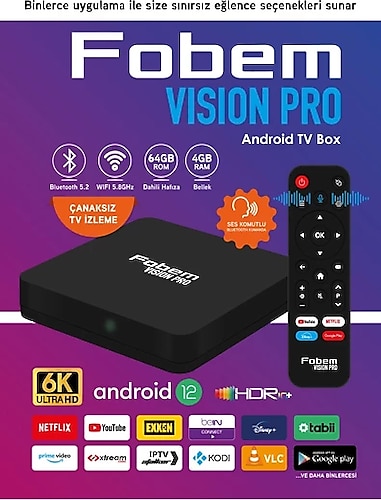 Vision Pro 6K Android Tv Box Medya Oynatıcı - Sesli Komut Bluetooth Wi-Fi 4 Gb Ram 64 Gb Hafıza