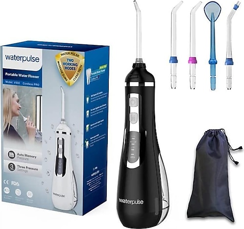 Waterpulse WP-V500-B Water Flosser Taşınabilir Şarjlı Masajlı Diş Protez Bakım ve Ağız Duşu Siyah