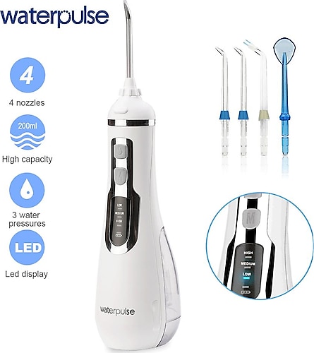 Waterpulse WP-V500-W Water Flosser Taşınabilir Şarjlı Masajlı Diş Protez Bakım ve Ağız Duşu Beyaz