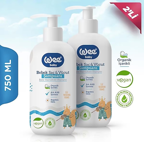 Wee Baby Organik Bebek Şampuanı 750 ml (2 Adet)