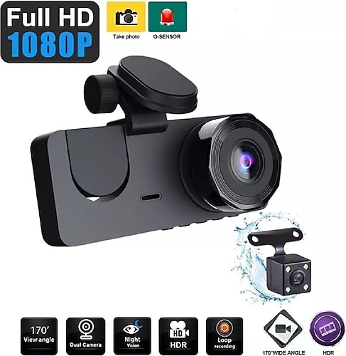Wevolt Yeni 2 Inç 3 Kameralı 1080P Yol Kayıt Araç Kamerası(Türkçemenü+Gerigörüş+Hareketsensörü)