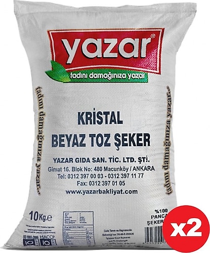 Yazar Kristal Toz Şeker 10 kg 2'li