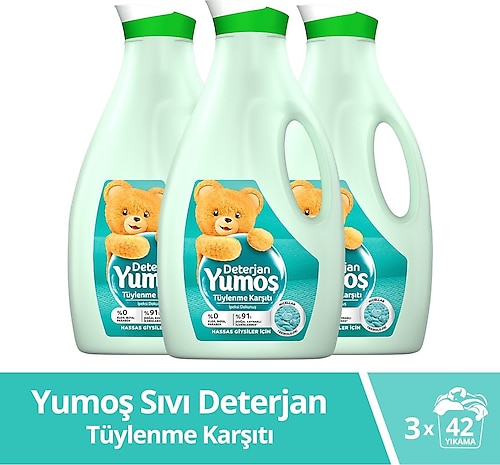 Yumoş Hassas Tüylenme Karşıtı Sıvı Deterjan 42 Yıkama 2.52 lt 3'lü